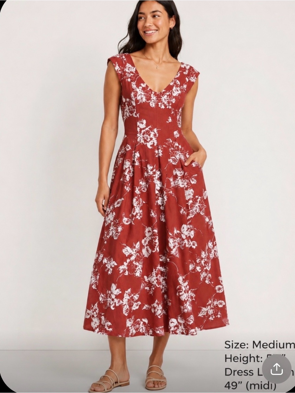 a new day Rust Floral V-Neck Midi Dress with White Print